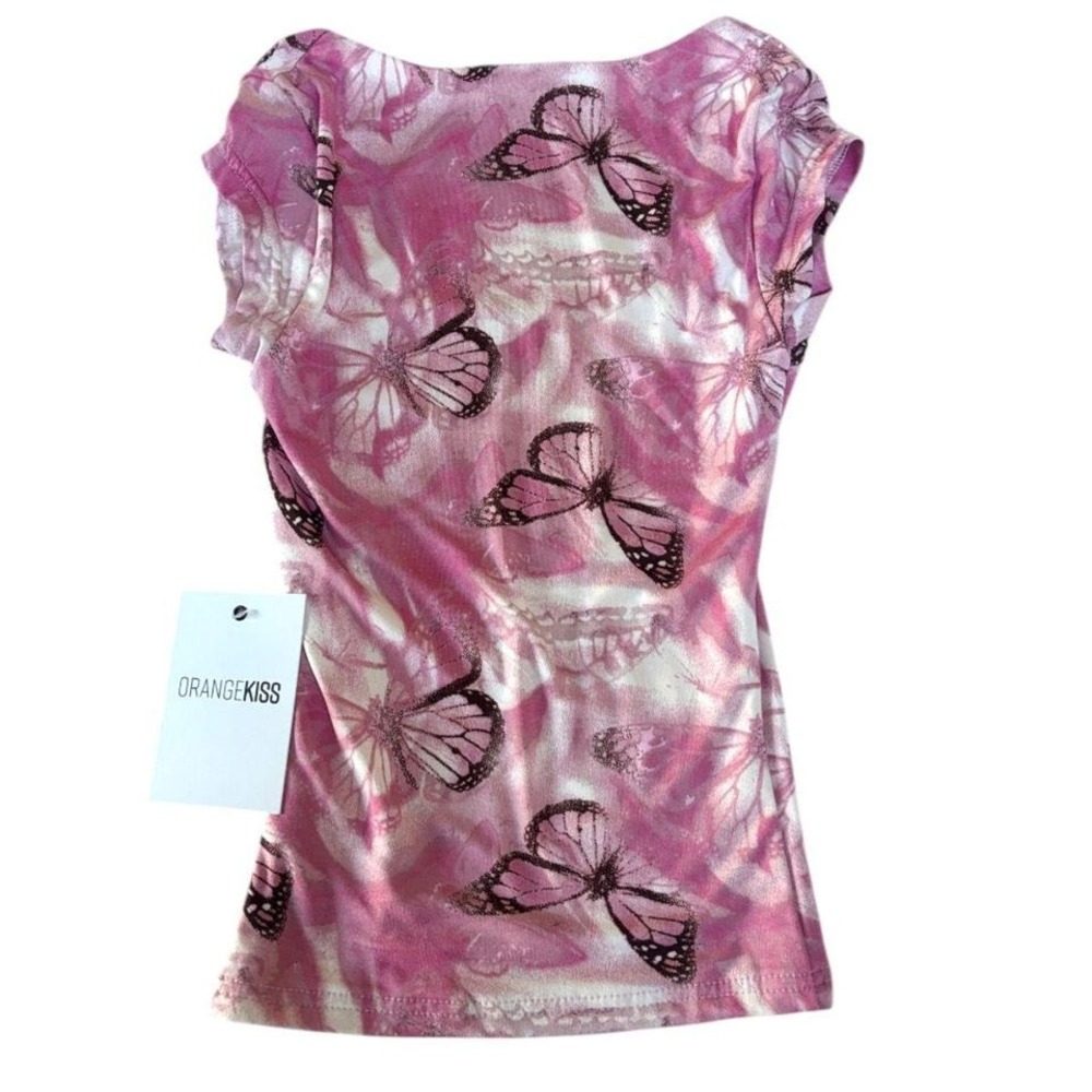 Y2K PINK BUTTERFLY GRAPHIC TOP SHIRT X SMALL NWT - Picture 3 of 3